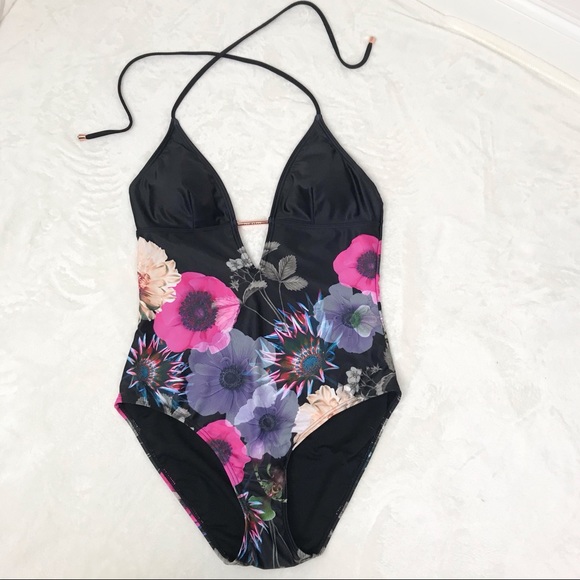 Ted Baker London Low V Neon Poppy Swimsuit 3 - Picture 2 of 8